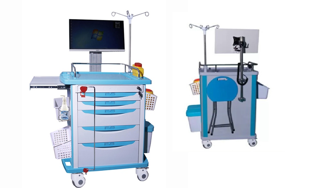 Xe đẩy y tế - Xe đẩy y tế đa chức năng với CPU máy vi tính y tế cao cấp LCD 22inch rất tiện ích cho công việc của nhân viên y tế