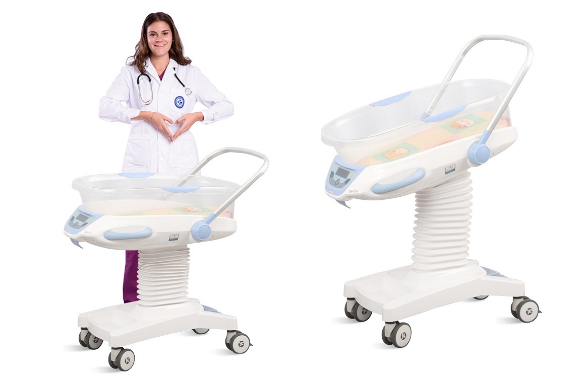 Xe nôi cao cấp dành cho trẻ sơ sinh có tích hợp cân trọng lượng; thẻ nhớ nghe nhạc cho trẻ sơ sinh và cảm biến đo nhiệt độ không khí và có thể điều chỉnh bằng hệ thống thủy lực