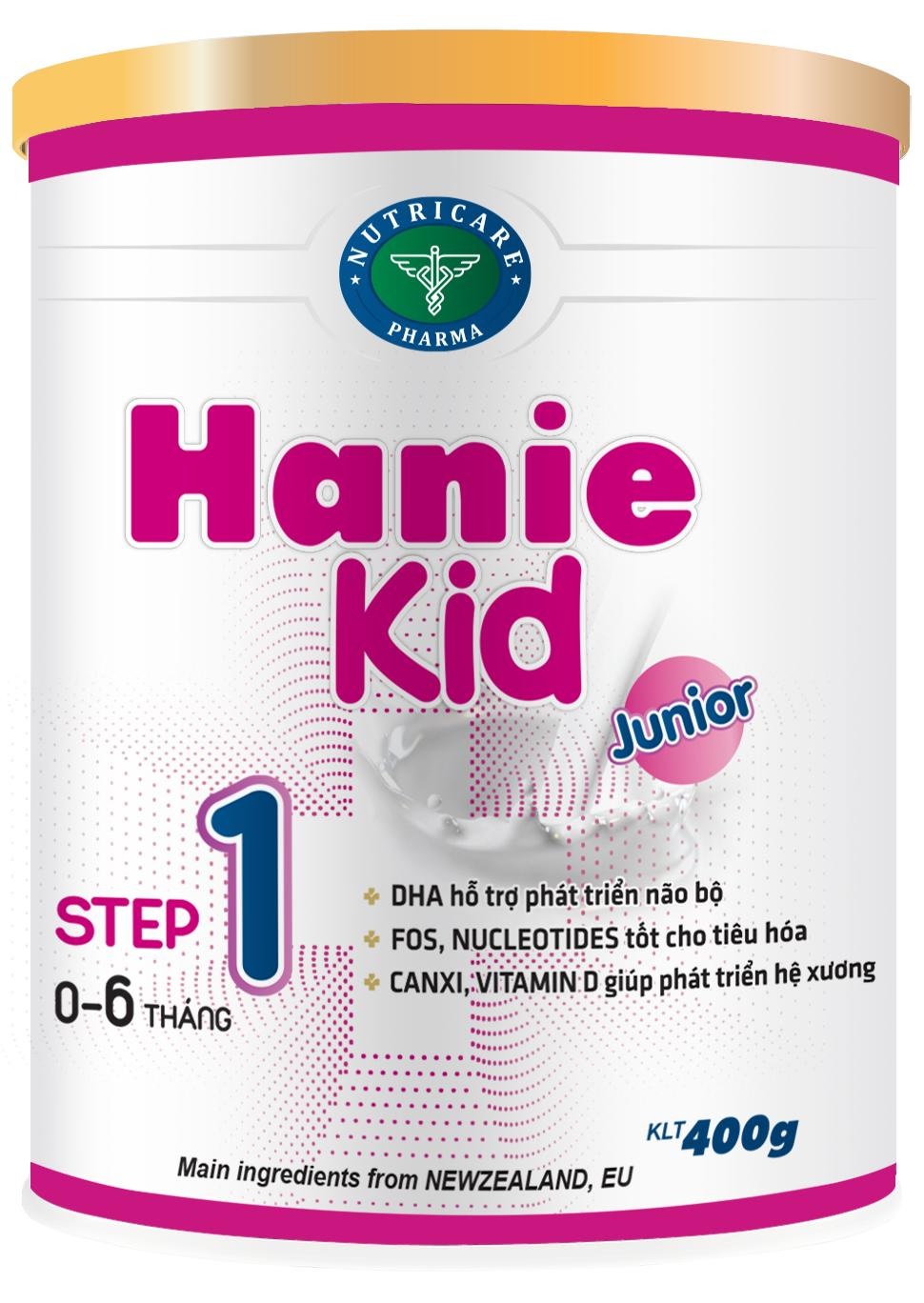 Sữa Hanie Kid 1 (Sữa đặc hiệu dành cho trẻ phát triển não bộ; hỗ trợ tiêu hóa; giúp phát triển hệ xương dùng cho trẻ từ 0 -> 06 tháng tuổi;  ….)