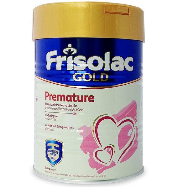 Sữa Frisolac Gold Premature dành cho trẻ sinh non từ 0->6 tháng tuổi (Sữa đặc hiệu cung cấp dinh dưỡng đặc biệt, cung cấp thêm đạm và năng lượng để đáp ứng nhu cầu dinh dưỡng của trẻ Sinh non, Thiếu t